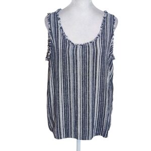 Caslon Navy and White Striped Tank Top Size Medium Linen Blend Tank